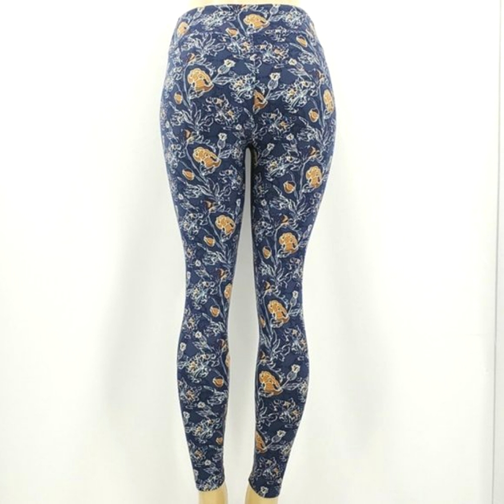 New LULAROE Navy and Tan Floral Leggings One Size